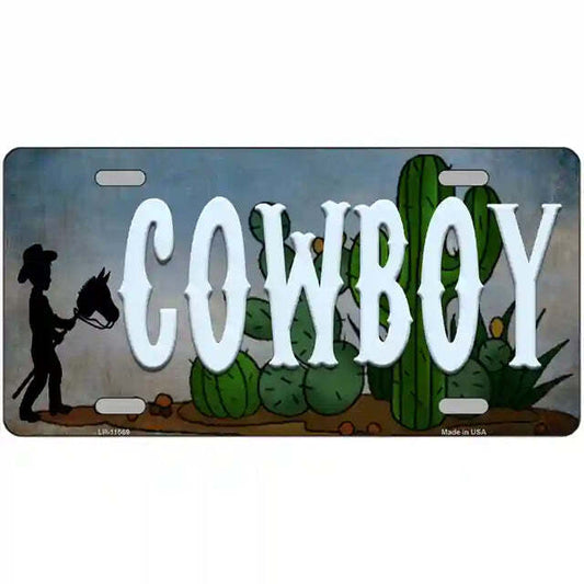 Cowboy Boy Cactus Background Metal Sign