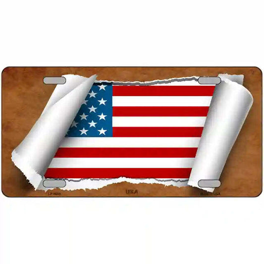 American Flag Scroll Metal Sign