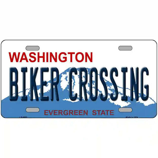 Biker Crossing Washington Metal Sign