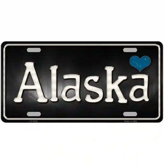 Alaska Script Heart Flag Metal Sign