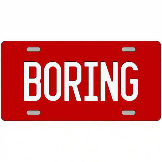 Boring White on Red Metal Sign
