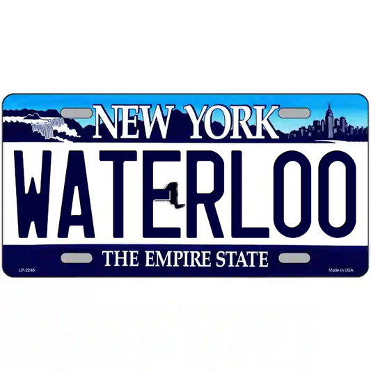 Waterloo New York Blue Metal Sign