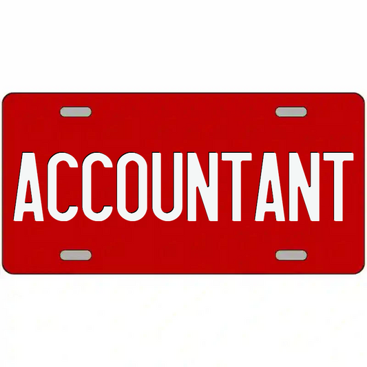 Accountant Whtie on Red Metal Sign