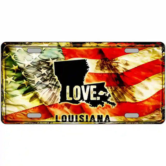 Louisiana Love American Flag Metal Sign