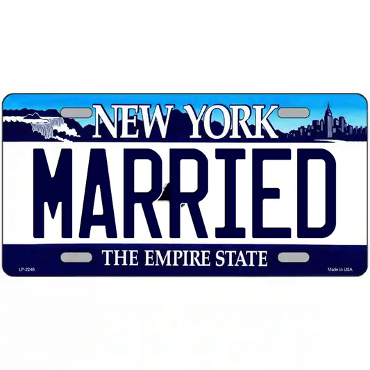 Married New York Blue Metal Sign
