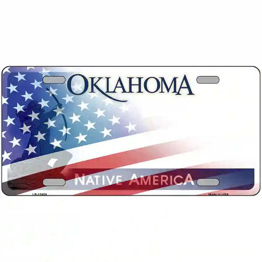 Oklahoma with American Flag Metal Sign