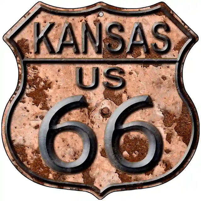 Route 66 Kansas Rusty Look Highway Shield Metal Sign