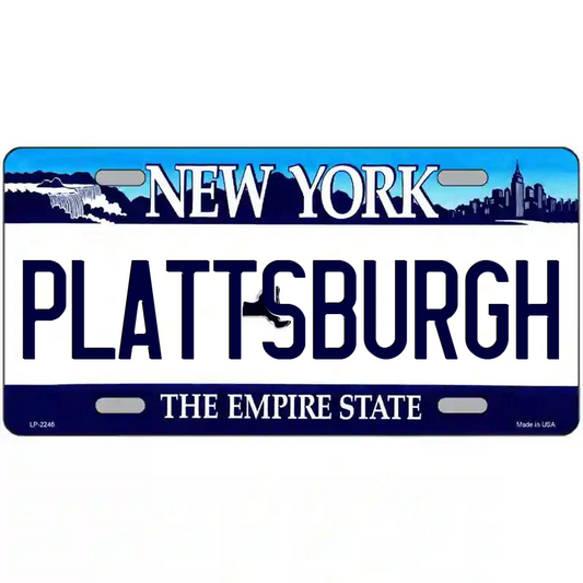 Plattsburgh New York Blue Metal Sign