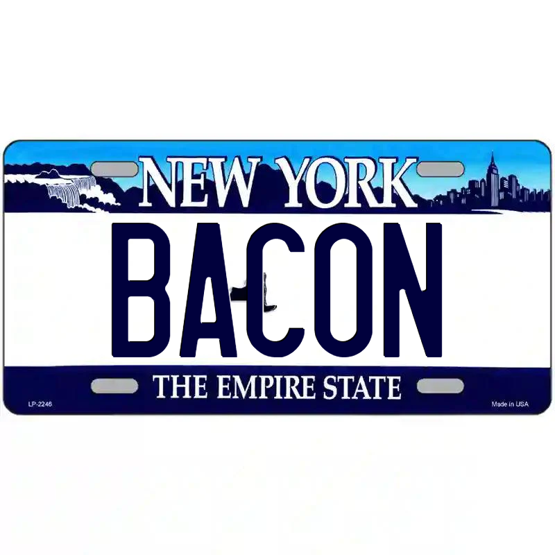 Bacon New York Blue Metal Sign