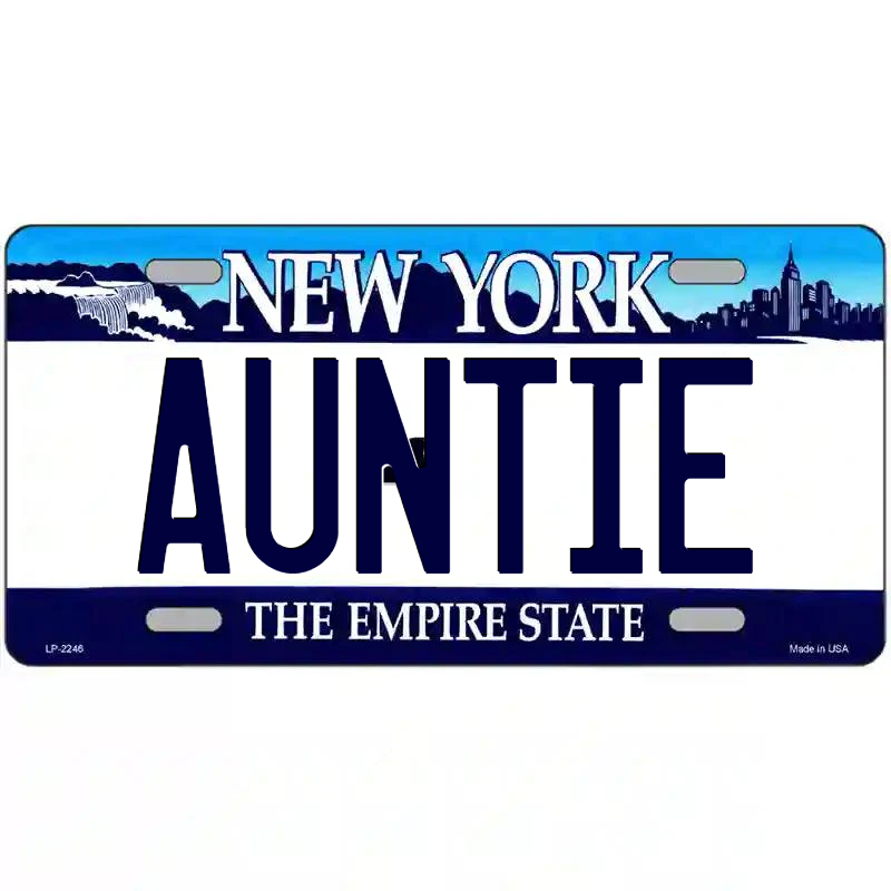Auntie New York Blue Metal Sign