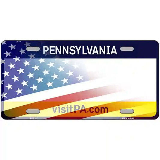 Pennsylvania with American Flag Metal Sign