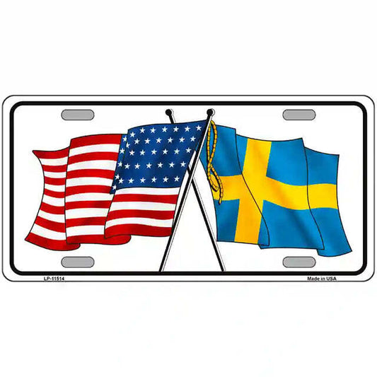 Sweden American Flags Crossed Metal Sign